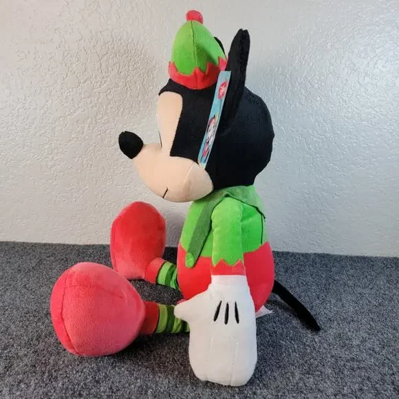 NWT Disney Mickey Mouse Elf Christmas Plush 19" Holiday Just Play Suspenders - Picture 3 of 10